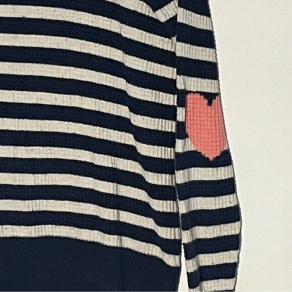 Women's Madewell Wallace Navy Striped Sweater with Heart Elbows - Picture 4 of 8